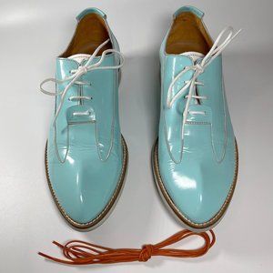 Fluevog Honorious oxford, aqua, size 8.5
